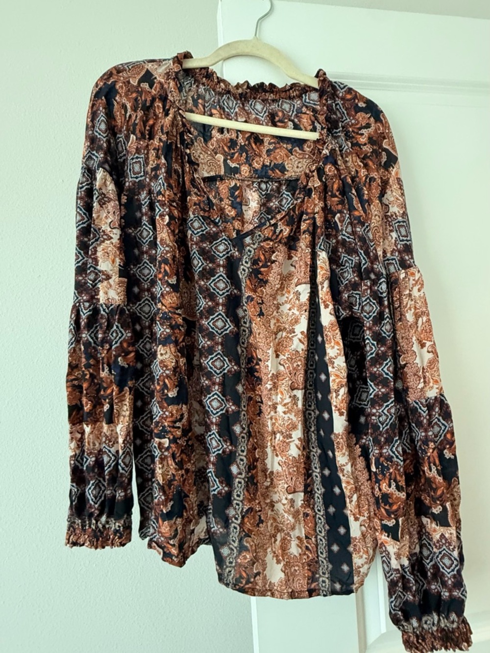 🔥$10 FINAL PRICE🔥 Women's Boho Paisley Peasant Blouse - Brown Multi - Picture 4 of 6